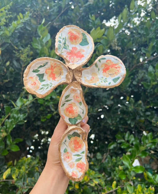 Peach Floral Oyster Cross