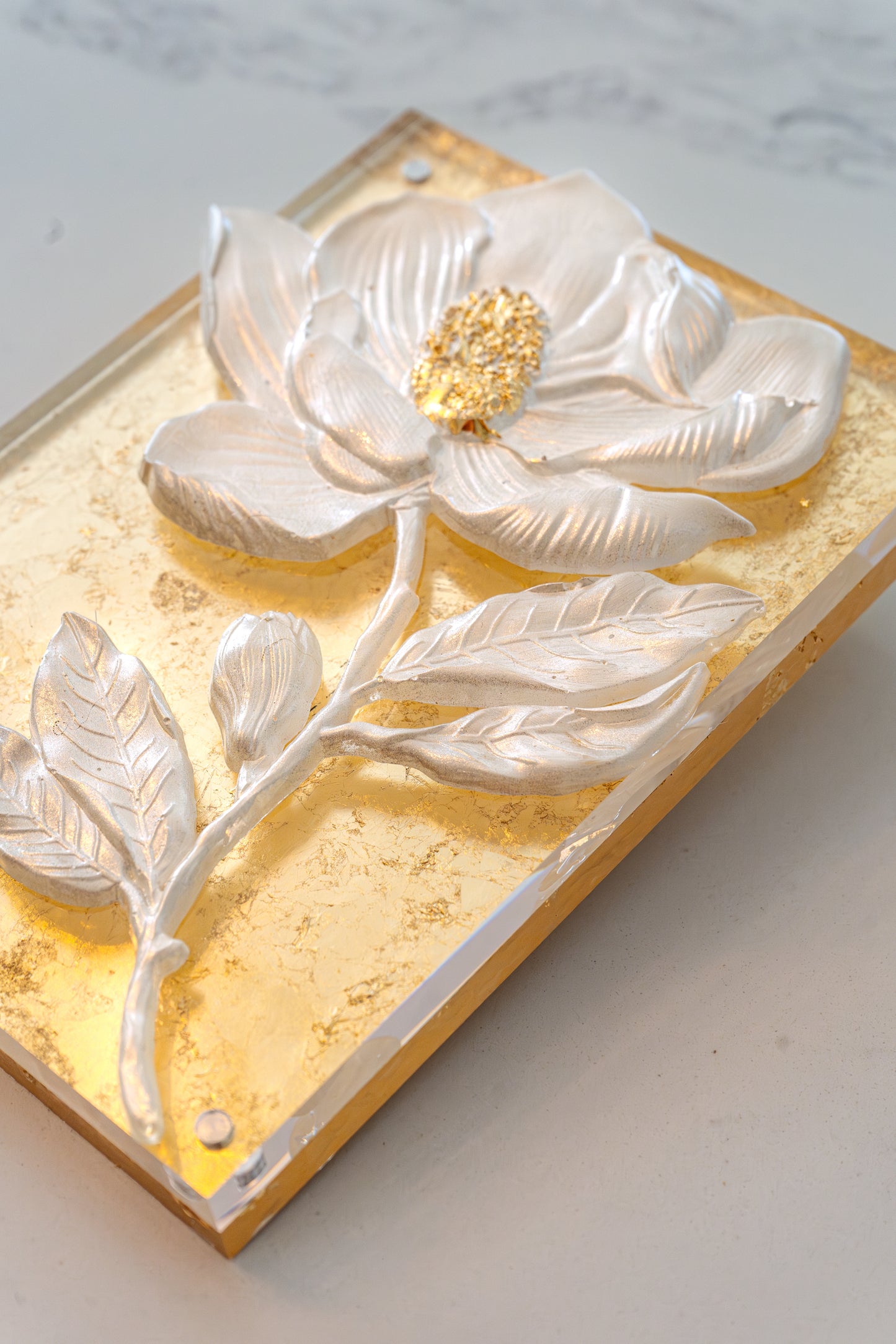 Magnolia Flower/Angel Wings Acrylic Plaque